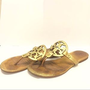Tory Burch Miller Gold Pebbled Sandals